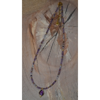 Naszyjnik handmade z fluorytu i ametystu